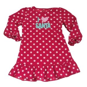 Carters Girls Sz 5T I Love Santa Red White Polka Dots Fleece Nightgown
